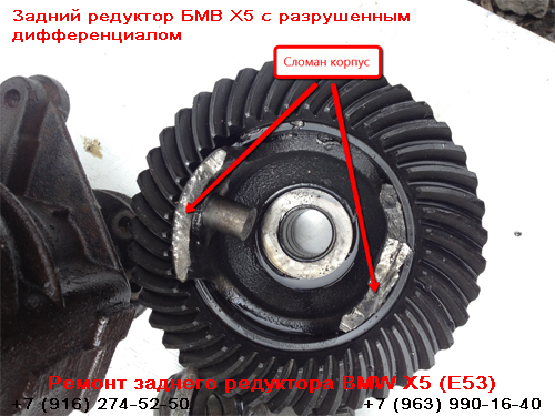 Задний редуктор БМВ Х5 (Е53) с разрушенным дифференциалом (сломан корпус)